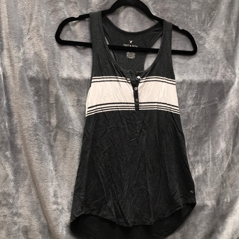 American Eagle Grey and White Striped Tank